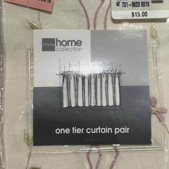 JCPenney Home 60"x24" Tier Curtain Pair 38" Valance Set Embroidered Floral - Picture 4 of 11